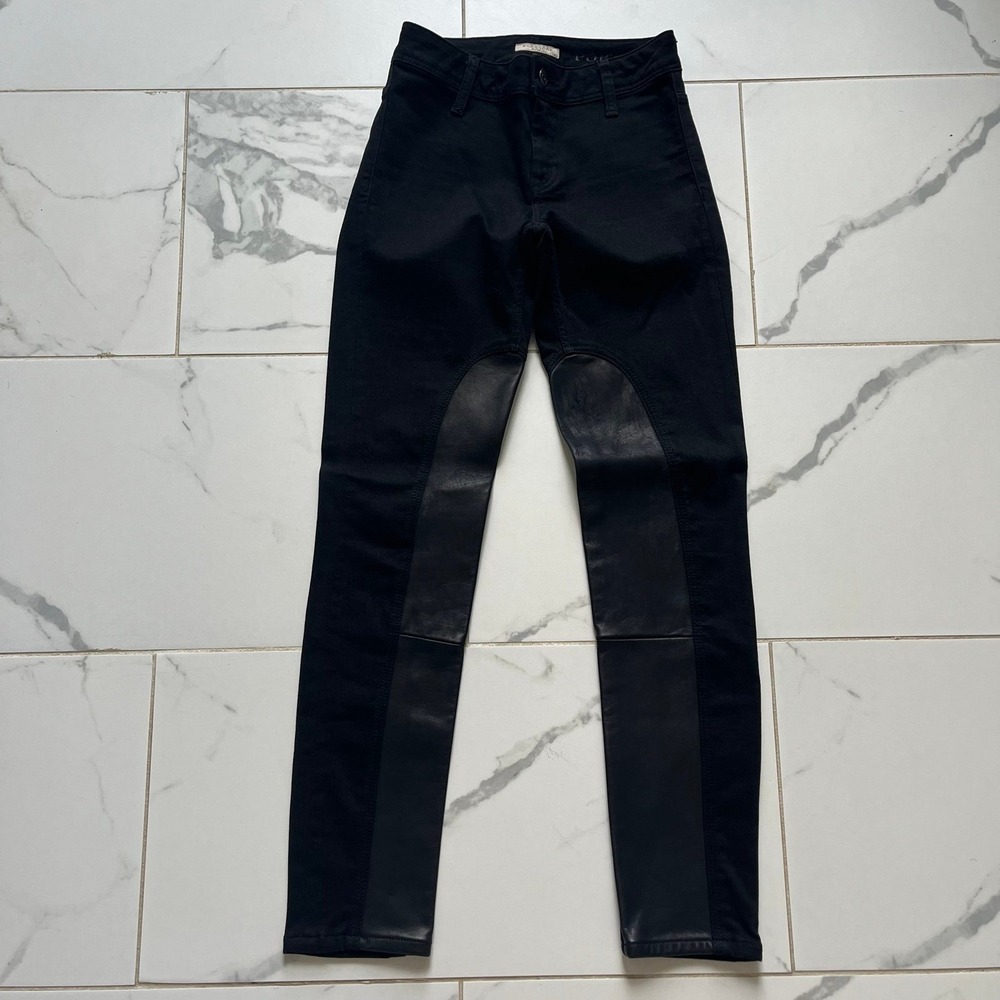 Burberry Brit Porthbridge black skinny jeans contrasting leather patches sz 26